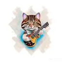 brown Tabby playing les paul tattoo design idea