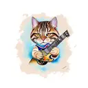 brown Tabby playing les paul tattoo design idea