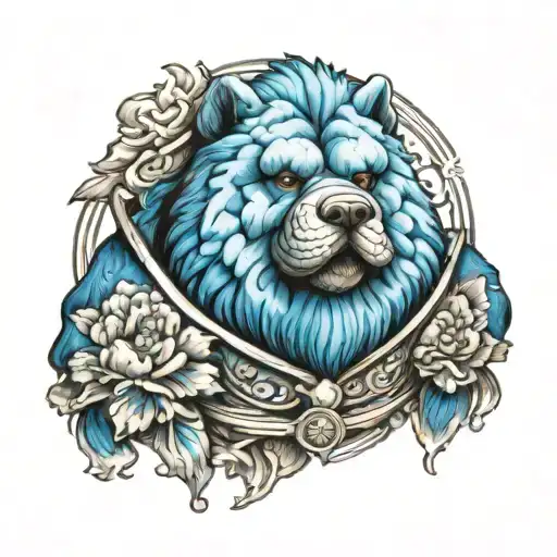 blue chow chow samurai  tattoo design idea