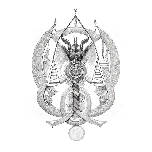 l Yggdrasil intertwined with the scales of justice, with Anubis as the balance keeper tattoo design idea