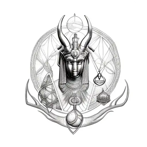 An ethereal Yggdrasil intertwined with the scales of justice, with Anubis as the balance keeper tattoo design idea
