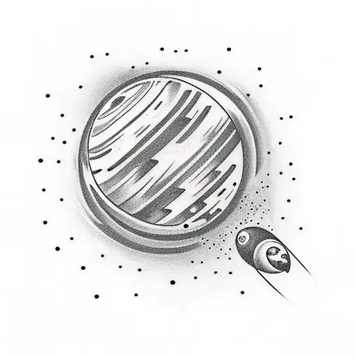 Planet Tattoo With Tiny Rocket, Cute And Simple, 90'S Style tattoo design idea