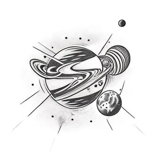 Planet Tattoo With Tiny Rocket, black and white, cute And Simple, 90'S Style tattoo design idea