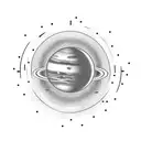 Planet Tattoo With Tiny Rocket, black and white, cute And Simple, 90'S Style tattoo design idea