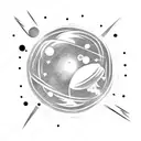 Planet Tattoo With Tiny Rocket, black and white, cute And Simple, 90'S Style tattoo design idea
