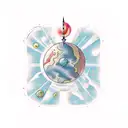 Planet Tattoo With Tiny Rocket, Cute And Simple, 90'S Style tattoo design idea