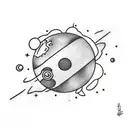 Planet Tattoo With Tiny Rocket, black and white, cute And Simple, 90'S Style tattoo design idea