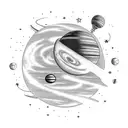 Planet Tattoo With Tiny Rocket, black and white, cute And Simple, 90'S Style tattoo design idea