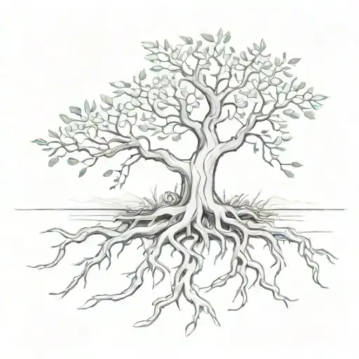 caduceus tree roots growing tattoo design idea