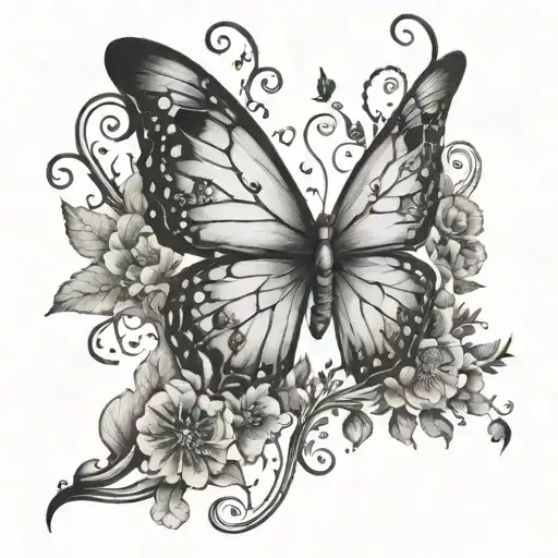 floral tree branch roots black butterfly fairy wing tattoo design idea