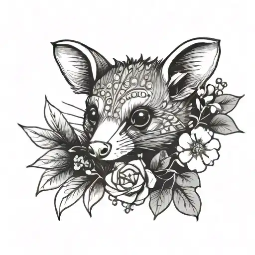 possum floral pearls tattoo design idea