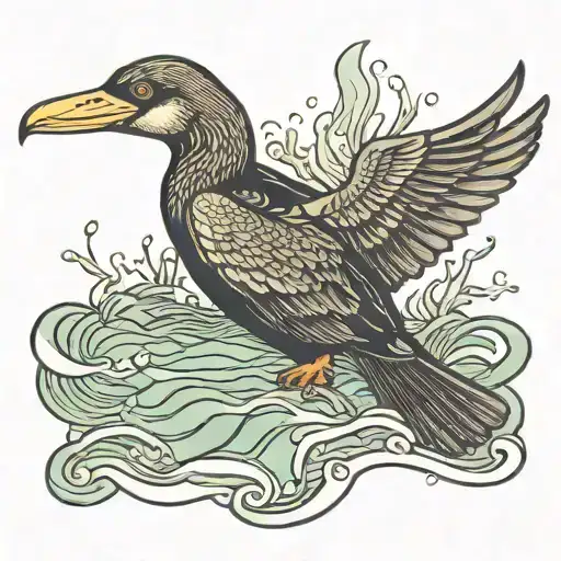cormorant swimming underwater tattoo design idea