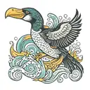 cormorant swimming underwater tattoo design idea