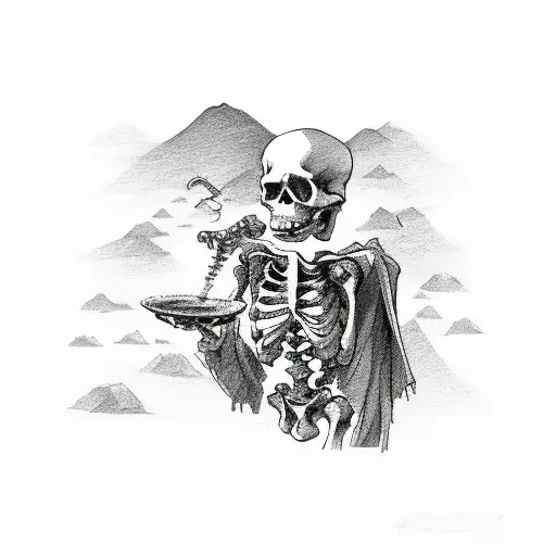 Western Skeleton drinking beer  tattoo design idea
