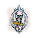 Western Skeleton drinking beer  tattoo design idea