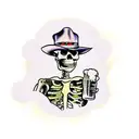 Western Skeleton drinking beer  tattoo design idea