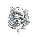 Western Skeleton drinking whiskey  tattoo design idea