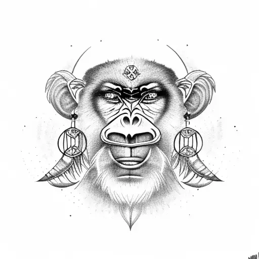 agressive mandrill with dream catcher tattoo design idea