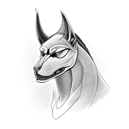 angry anubis and prymids tattoo design idea