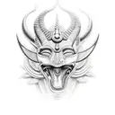 angry anubis and prymids tattoo design idea