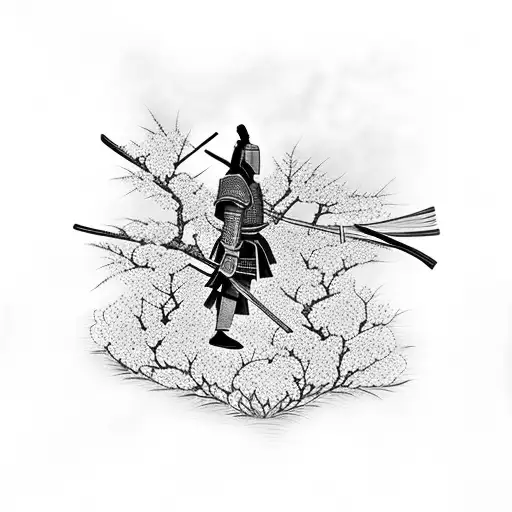 Samurai in front of a cherry blossom tree  tattoo design idea