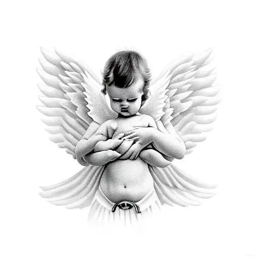 angel holding baby tattoo design idea