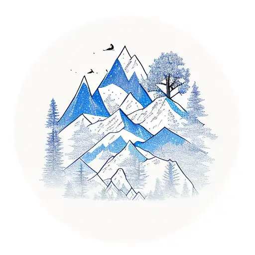 blue sky with mountain range with trees and bears tattoo design idea