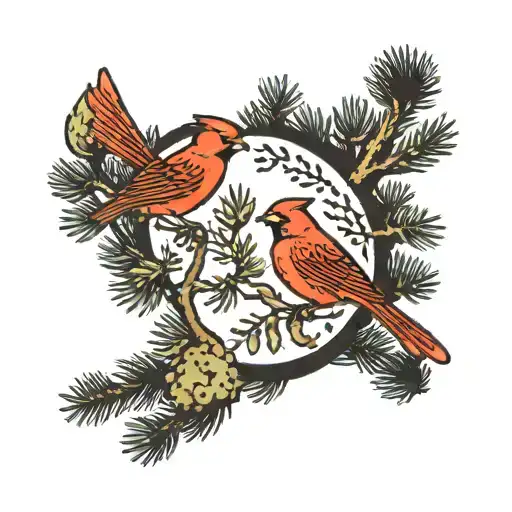 red birds, pine trees colors windy dirt road down the middle  tattoo design idea