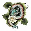 a dragon resting on top of a water lily flower tattoo design idea