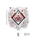 red diamond with black outline, japaneese samuri gardening on the inside of the diamond tattoo design idea