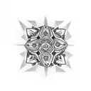 red diamond with black outline, japaneese samuri gardening on the inside of the diamond tattoo design idea