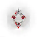 red diamond with black outline, japaneese samuri gardening on the inside of the diamond tattoo design idea