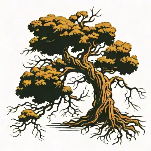 An ancient cypress tree whose roots are connected to God tattoo design idea