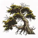 An ancient cypress tree whose roots are connected to God tattoo design idea