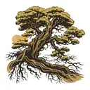 An ancient cypress tree whose roots are connected to God tattoo design idea