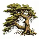 An ancient cypress tree whose roots are connected to God tattoo design idea