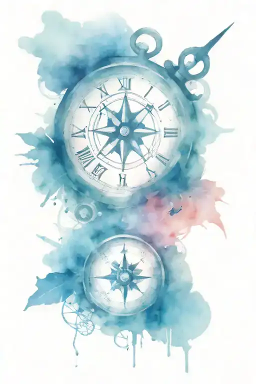 clock and compass tattoo design idea