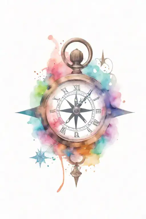 clock and compass tattoo design idea