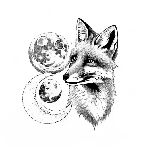 fox with a lunar moon tattoo design idea