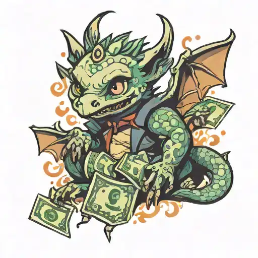 baby Draco with money falling evil demon    tattoo design idea