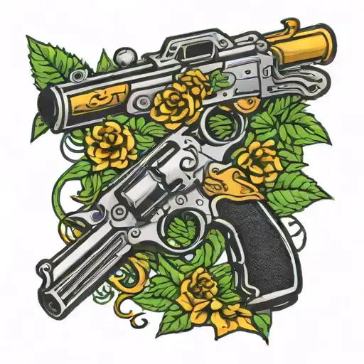 weed guns money symbols tattoo design idea