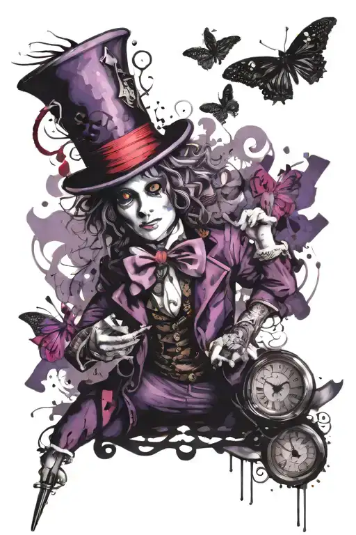 Alice in wonderland mad hatter purple and black tattoo design idea