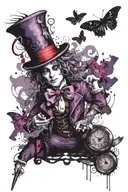 Alice in wonderland mad hatter purple and black tattoo design idea