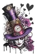 Alice in wonderland mad hatter purple and black tattoo design idea