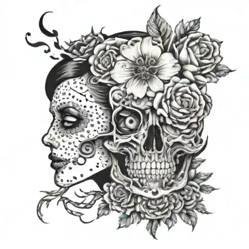 snap dragon, skulls, cyber punk, flower, goth, femme fatale, dark feminine, ying yang, sparkle tattoo design idea
