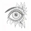 eye with sunflower petals  as lashes tattoo design idea
