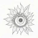 eye with sunflower petals  as lashes tattoo design idea