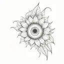 eye with sunflower petals  as lashes tattoo design idea