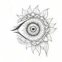 eye with sunflower petals  as lashes tattoo design idea