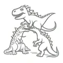 cute dino being dragged by another cute dino tattoo design idea
